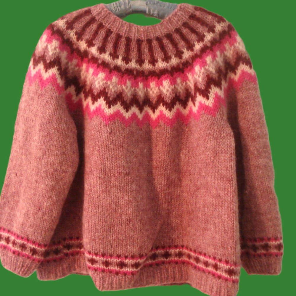 Handknit Icelandic traditional pattern, heavy wool sweater Iceland winter, L - Picture 8 of 8
